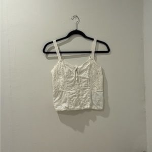 White linen lace trimmed cami/tank top